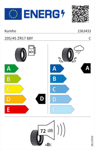 Автомобильные шины Kumho Ecsta Sport PS72 205/45R17 88Y 