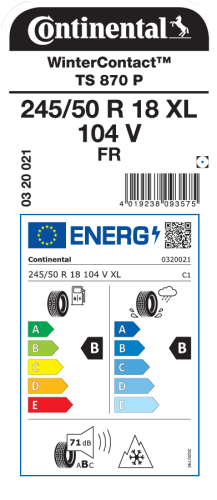 Автомобильные шины Continental WinterContact TS 870 P 245/50R18 104V