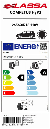 Автомобильные шины Lassa Competus H/P 3  265/60R18 110V