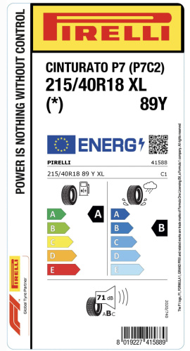 Автомобильные шины Pirelli Cinturato P7 C2  215/40R18 89Y