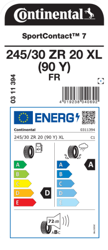 Автомобильные шины Continental SportContact 7 245/30R20 90Y