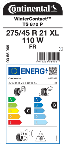 Автомобильные шины Continental WinterContact TS 870 P 275/45R21 110W XL