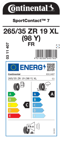 Автомобильные шины Continental SportContact 7 265/35R19 98Y XL