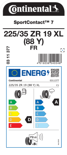 Автомобильные шины Continental SportContact 7 225/35R19 88Y 