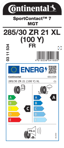 Автомобильные шины Continental SportContact 7 285/30R21 100Y