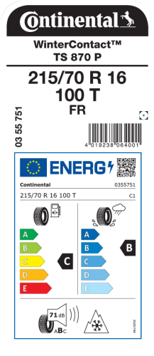 Автомобильные шины Continental WinterContact TS 870 P 215/70R16 100T