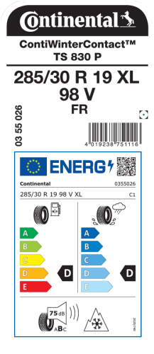 Автомобильные шины Continental ContiWinterContact TS 830 P 285/30R19 98V