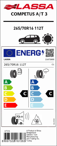 Автомобильные шины Lassa Competus A/T 3 265/70 R16 112T