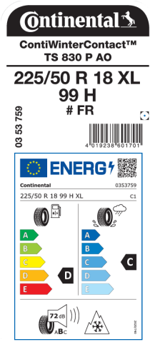Автомобильные шины Continental ContiWinterContact TS 830 P 225/50R18 99H