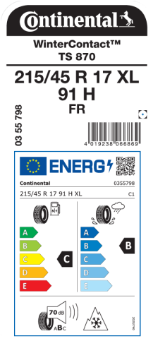 Автомобильные шины Continental WinterContact TS 870  215/45R17 91H